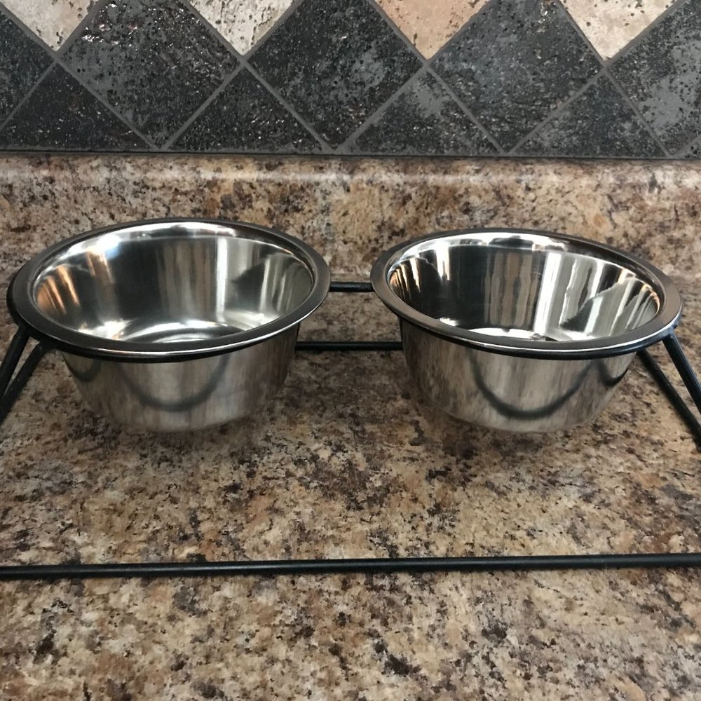 Metal Dog Bowls & Stand